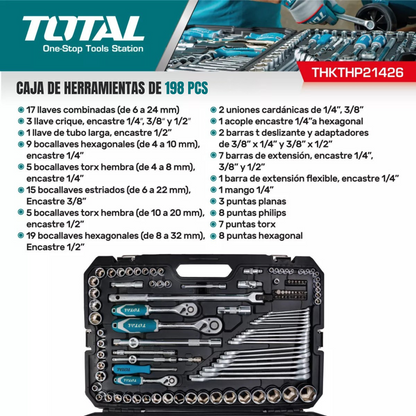 Caja de herramientas con 198 piezas, juego de herramientas manuales, juego de llaves de vaso con trinquete, juego de destornilladores, herramientas para reparaciones domésticas y de automóviles, universal.